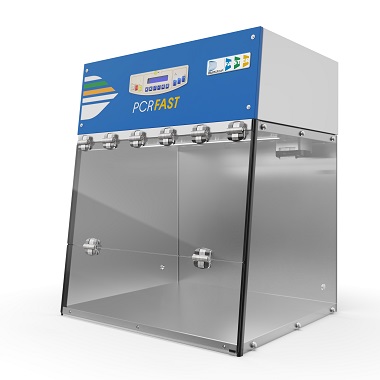 PCR-kast, DNA manipulatie, RNA manipulatie, PCR amplificatie, UV-licht sterilisatie, laboratoriumapparatuur, bench-top kast, antimicrobiële coating, koudgewalst staal, veiligheidsglas, IP66 stopcontact.